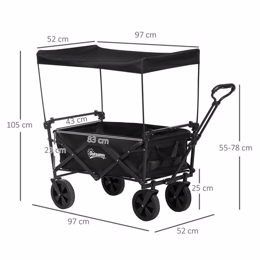 Bicycle cargo trailer, foldable transport trolley with sun canopy, handcart with handle - Image 3
