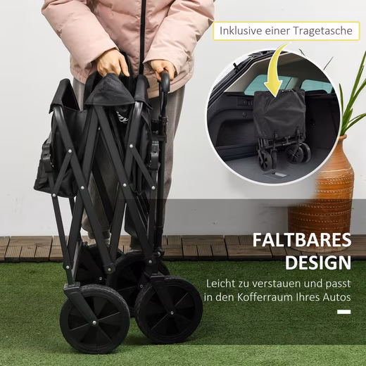 Bicycle cargo trailer, foldable transport trolley with sun canopy, handcart with handle - Image 2