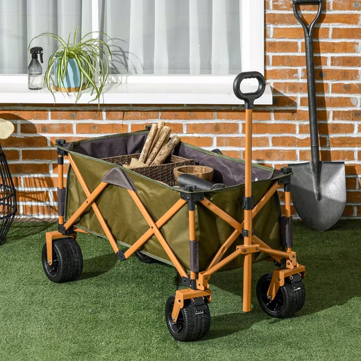 Bicycle cargo trailer/garden cart with folding board and adjustable handle