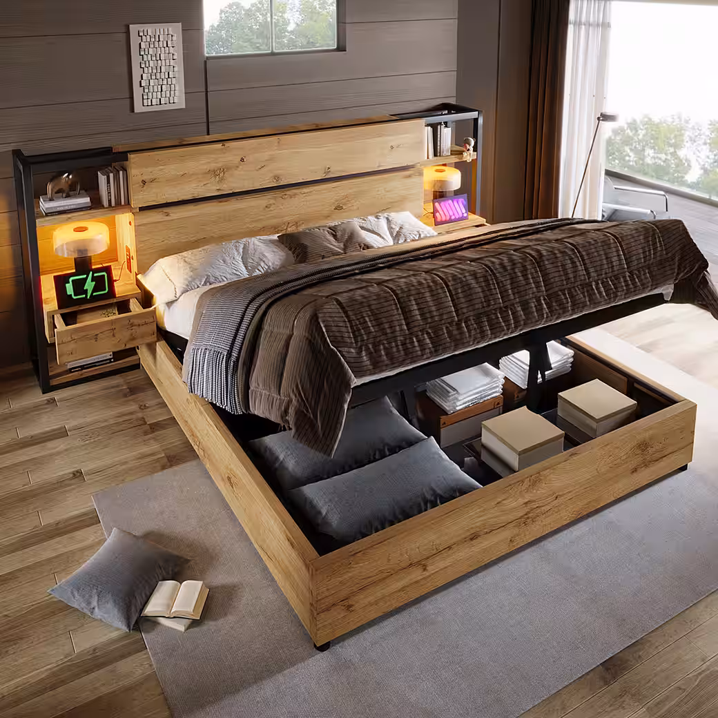 Wooden bed, double bed 180×200cm, hydraulic storage bed - Image 5