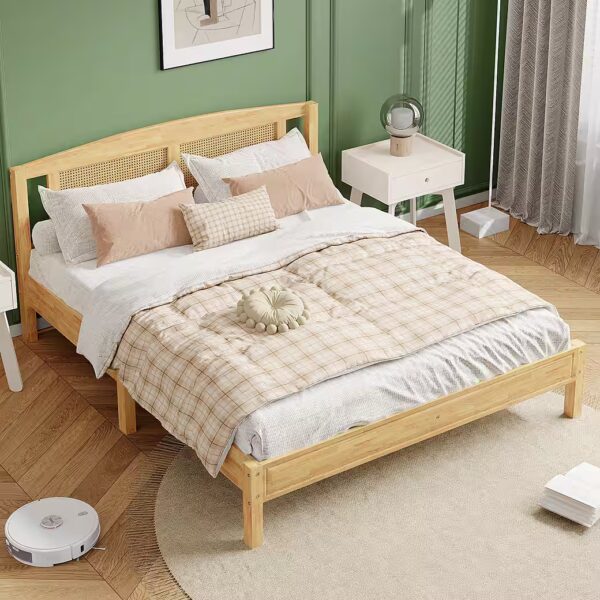 Wooden Bed/Adult Bed 160x200 cm in Pine & Rattan Look