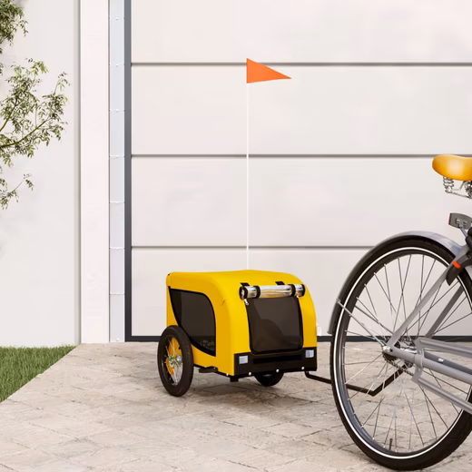 Bicycle dog trailer 30 kg, yellow and black Oxford fabric, iron.