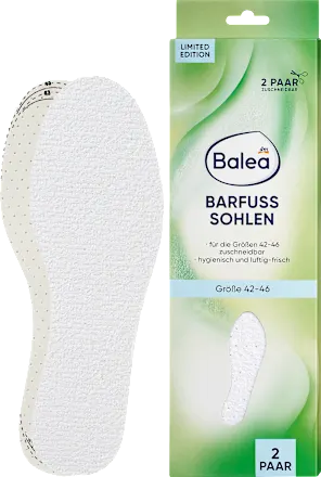 Barefoot insoles, white, size 42-46 (2 pairs), 4 pieces