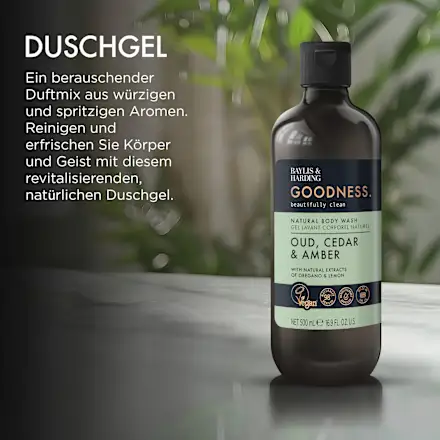 Goodness Oud, Cedar & Amber Shower Gel, 500 ml - Image 3