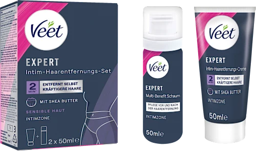 Intimate area set, hair removal cream & multi-benefit foam (2x50 ml), 100 ml