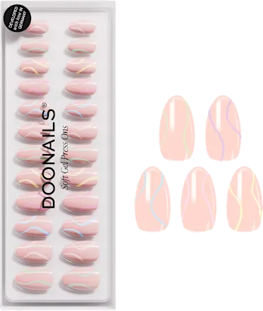 Artificial nails, Soft Gel Press Ons Pastel Swirl Short Almond, 30 pieces