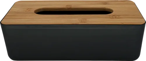 Tissue box, plastic with bamboo lid, black, 1 pc.