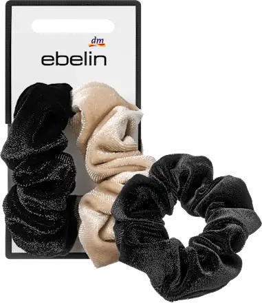 Scrunchies, velvet look, beige/black, 2 pcs