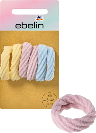 Soft hair ties in yellow, lilac, and blue, 6 pieces