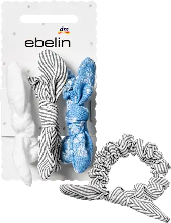 Scrunchies with bows, white/blue/grey, 3 pcs