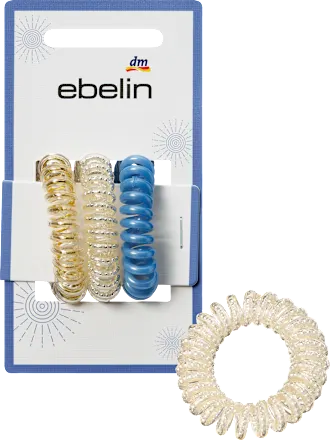 Spiral hair ties white/blue/gold, 3 pcs