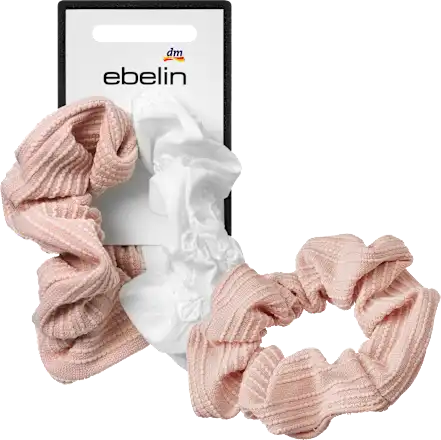 Embroidered scrunchies, pink/white, 2 pieces
