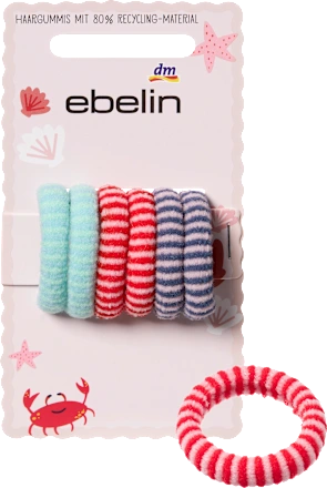 Striped hair ties, mint/red/blue, 6 pieces