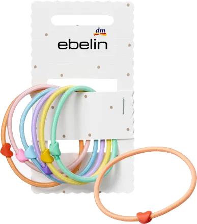 Hair ties with heart appliqués, colorful, 6 pieces