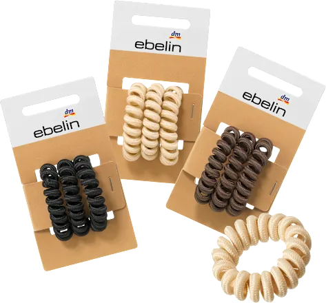 Spiral hair ties, black/brown/beige, 3 pieces