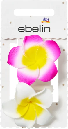 Hair ties with frangipani flowers, pink/white, 2 pieces