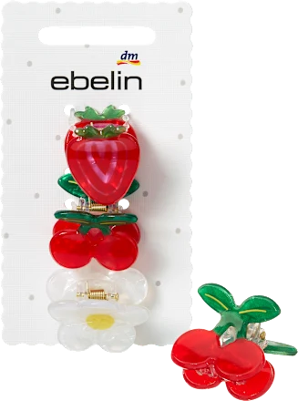 Hair clips with fruit and flower design, 3 pieces