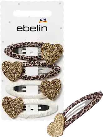 Heart-shaped hair clips, leopard print, 4 pieces