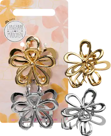 Hair clips with flowers, gold and silver look, 2 pieces