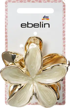 Hair clip flower, white/gold look, 1 pc.