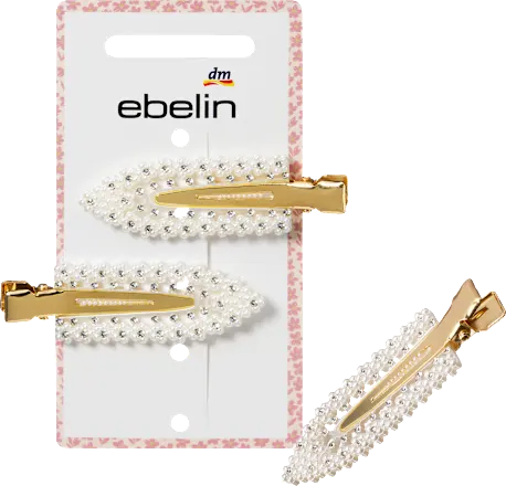 Hair clips with pearls & glitter, white, 2 pieces