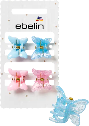 Butterfly hair clips, light blue/pink, 4 pieces