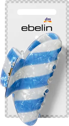 Striped hair clip, light blue/white, 1 pc.