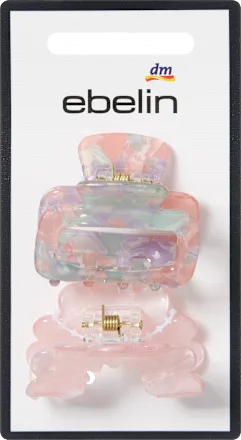 Midi hair clips, pink/multicolored marbled, 2 pieces