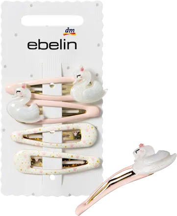 Hair clips with swans & crowns, pink, 4 pcs
