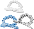 Scrunchies with bows, white/blue/grey, 3 pcs - Image 3