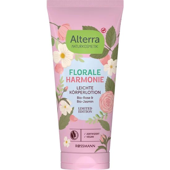 Light body lotion with organic rose and organic jasmine